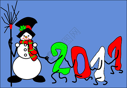2011年雪人 胡萝卜 快乐 天 枝条 庆典 红色的 白色的背景图片