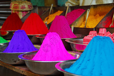 Holi节彩色粉 文化 碗 粉末 包 小贩 节日图片