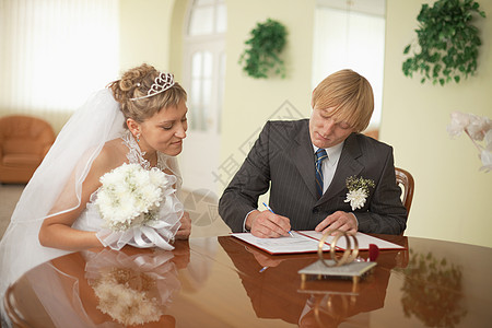 Groom和新娘   婚姻登记图片