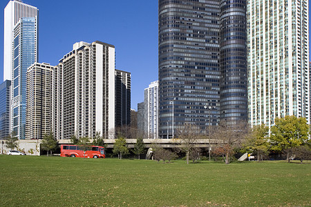 芝加哥湖岸路红巴士图片