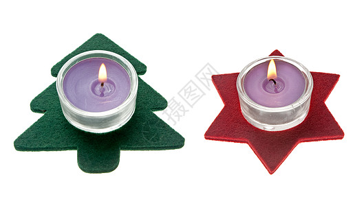 红星和绿松树 圣诞装饰品及蜡烛 修剪 浪漫的 假期图片