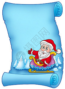 蓝皮纸和圣誕老人在雪橇上图片