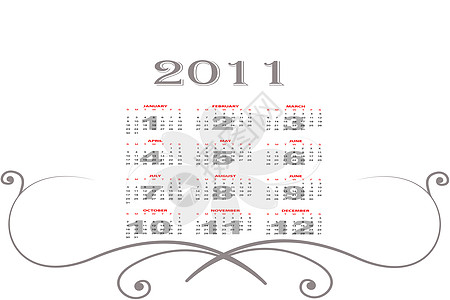 2011年日历 数据 十二月 优雅 十月 六月 周末图片