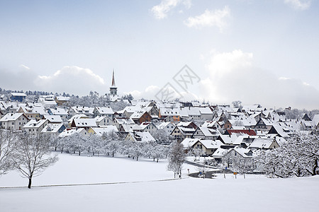 冬冬村 村庄 雪 冬天 蓝色的 木头 假期 天空 建筑图片