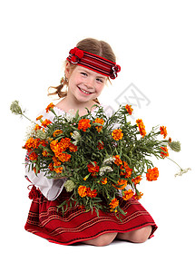 身着乌克兰民族服装的女小女孩 年长的 衣服 绣花图片