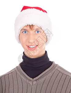 戴着圣诞老人帽子的年轻人 时尚 幸福 衣服图片
