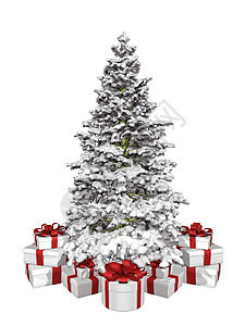 新年 弓 树 红色的 雪 白色的 礼物背景图片