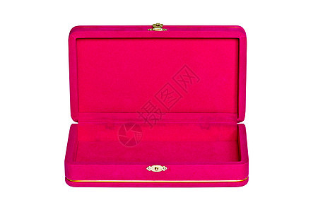 白色背景上孤立的粉红色天鹅绒盒 正方形 展示 戒指背景图片