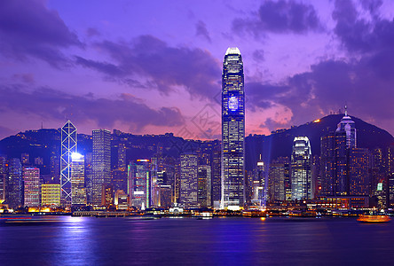 香港晚上的天线 城市景观 氖 金融 维多利亚 港口 码头图片