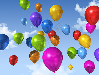 蓝色天空上的彩色气球 蓝色的 生日 庆典 假期图片