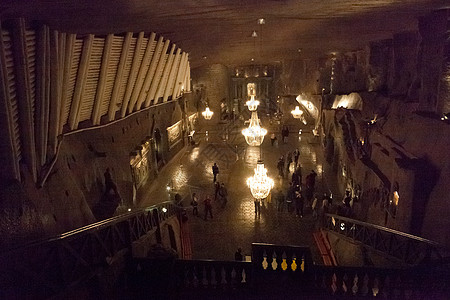 Wieliczka 盐矿 轴 岩石 波兰 建筑学图片