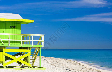 美国佛罗里达州迈阿密海滩海滨小屋 救生员 海景图片