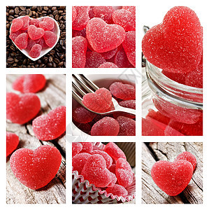 红心形果冻糖的拼凑图片