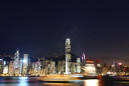 香港晚上的天线 维多利亚 美丽 市中心 城市 商业 船图片