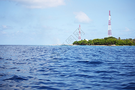 热带热带岛屿 海岸线 蓝色的 树 海 放松 地平线图片