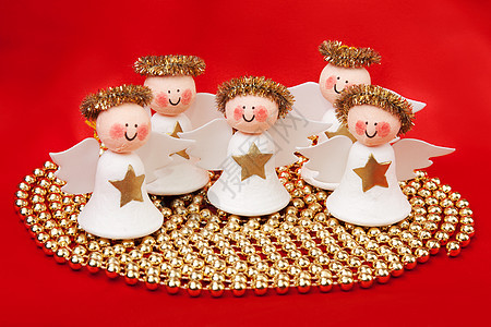 装饰天使 传统的 金的 红色的 假期 圣诞节 华丽的 装饰风格 亮片图片