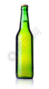 白纸上隔离的绿色啤酒瓶图片
