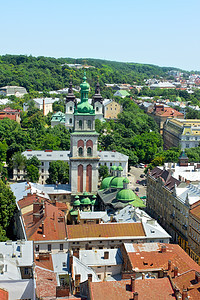 利维夫航空视图 市中心 老的 旅行 夏天 屋顶 晴天 基督教图片