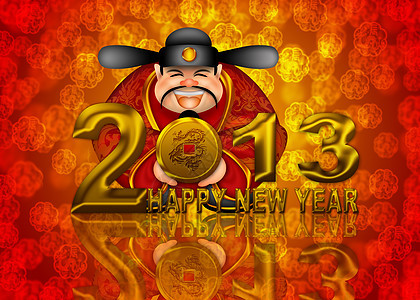 2013年新年中国钱财之神快乐背景图片