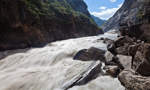 中国云南省里江的虎皮峡谷 长江 深的 海浪 危险的图片