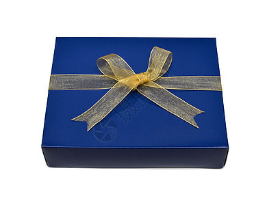 单蓝色礼品盒 带有金丝带和弓头 白色与世隔绝 艺术 蓝色的图片