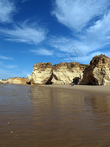 葡萄牙阿尔加维海岸的洞穴和多彩岩层 自然 海浪图片