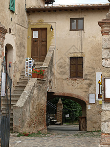 托斯卡纳中世纪村 基安蒂 历史性 夏天 窗户 欧洲 意大利语背景图片