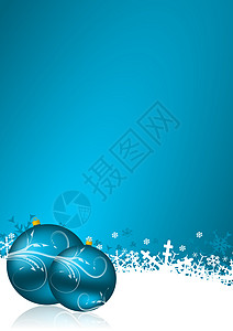 带雪花和圣诞球的蓝月背景 有雪花和圣诞节球图片