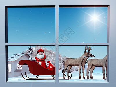 圣诞老人在他的雪橇上 驯鹿 魔法 庆典 礼物图片