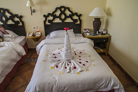 鸟儿 床上的滑稽形状 毛巾 卧室 可爱的 床垫图片