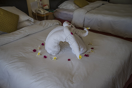 大象 床上的怪味形状 白色的 织物 艺术 乐趣图片