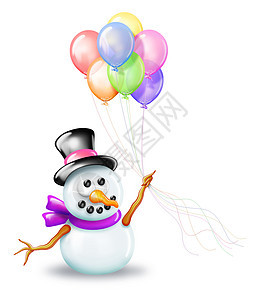 带生日气球的雪人背景图片