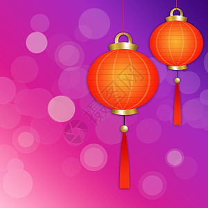 中国灯笼 房子 橙色 七彩灯 插图 亚洲 问候语背景图片