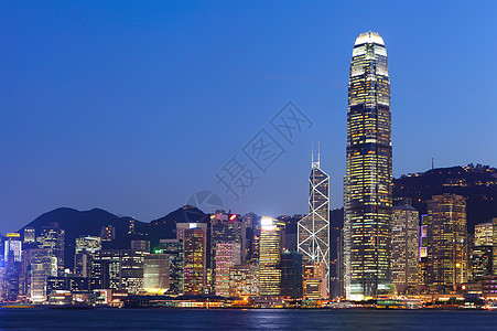 香港夜景香港晚上的天线 海 天际线 场景 城市 亚洲 旅游背景