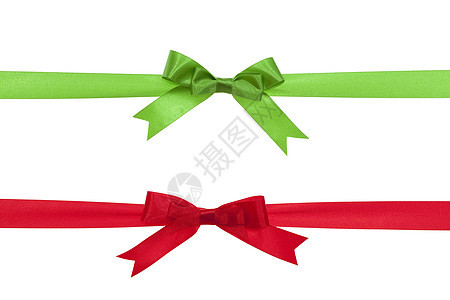 礼物的丝带 展示 弓 红色的 绿弓 圣诞装饰 包装上背景图片