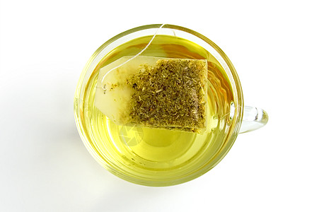 绿茶 非酒精性 草本的 日光 标签 茶包 热的 剪下 包 水图片