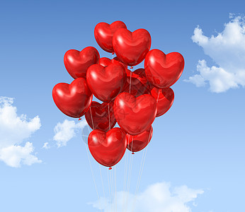 红色红心形气球在天空中漂浮 浪漫 情人节 派对 生日图片