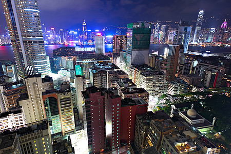 香港市中心 晚上 港口 商业 地标 高的图片