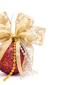 红圣诞节球和金首彩带 闪光 装饰品 金子 闪烁图片
