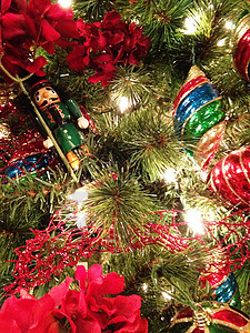 圣诞节礼堂 圣诞树 季节 树 装潢 装饰品 红色的背景图片