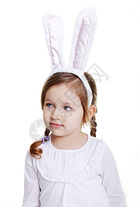 怀着兔子耳朵头带的女婴肖像 生活 孩子 庆祝 女孩图片