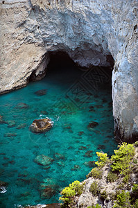 海洋洞穴 山顶 岩石 蓝色的 地质学 克里 美丽的 希腊 编队图片