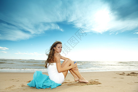 假期休假 海 海洋 运动 天空 海滩 女性 时尚 蓝色的图片