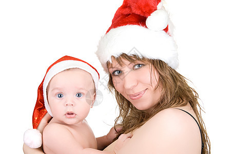 妈妈 今年是新年了! 婴儿 孩子 帽 圣诞节 圣诞老人图片