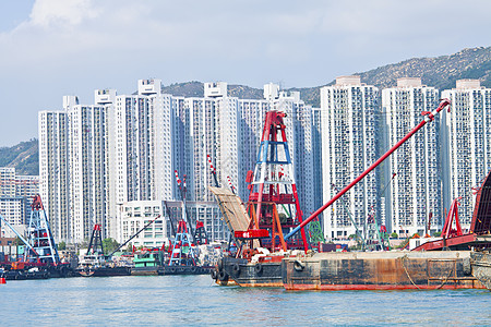 沿海岸一带香港公寓区 天 摩天大楼 屯门 城市景观 蓝色的图片