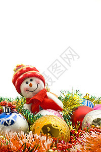 圣诞卡 - 可爱的雪人和装饰球图片