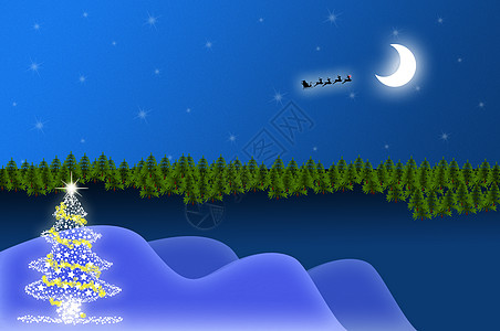 圣诞老人雪橇圣诞风景 星星 圣诞老人 诺埃尔 雪橇 快乐 假期 月亮背景