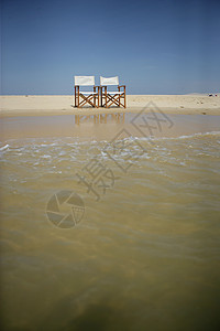 在沙滩上两张导演椅子背景图片
