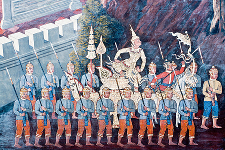 墙上的泰国慕拉尔画 Ramayana故事 人行道 老的图片