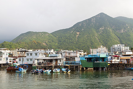 香港深夜大奥钓鱼村 码头 海洋 房子 海岸 场景图片